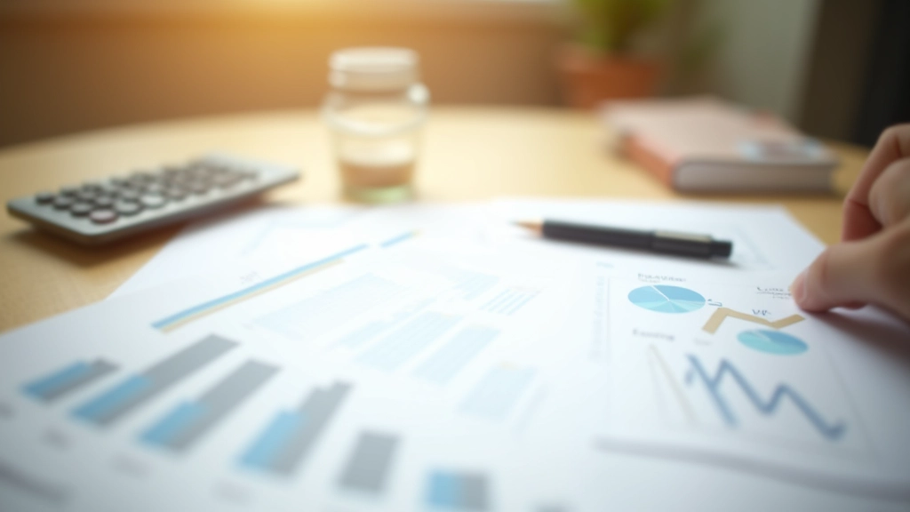 Plan financier écrit à la main avec graphique de croissance et calculatrice