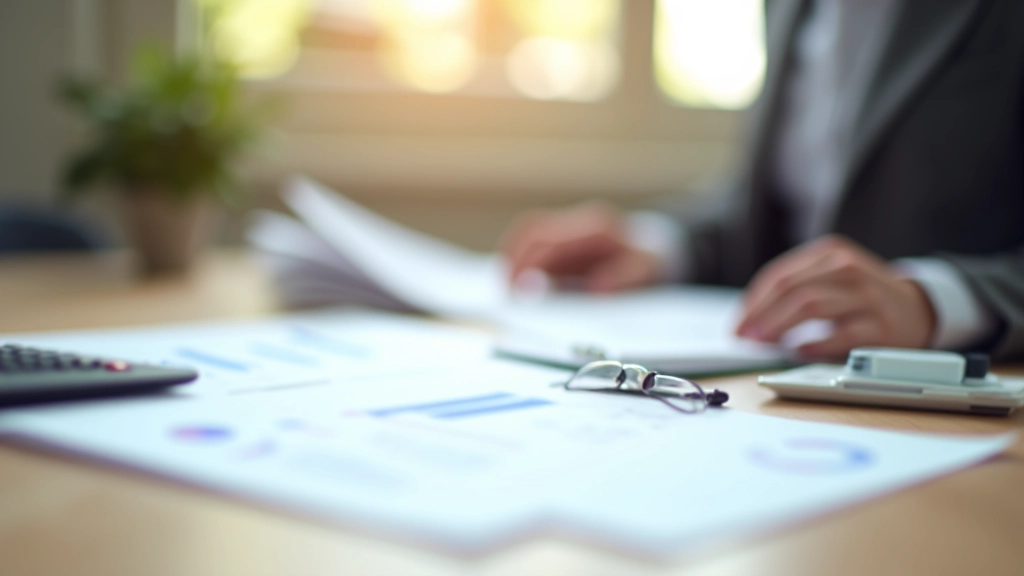 Espace de travail professionnel dédié à la planification financière avec documents et analyses de marché