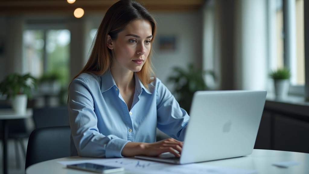 Femme analysant des données financières sur un ordinateur